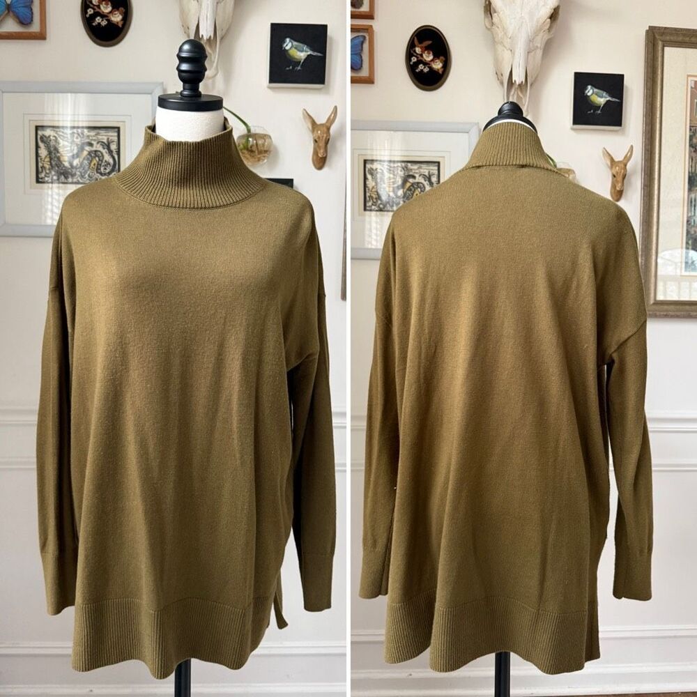 Loft Artichoke Green Mock Neck Fine Gauge Knit Sweater M